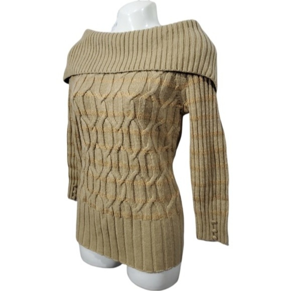 DKNY Cable Knit Tan Sweater Top - Picture 2 of 5